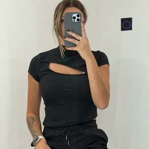 Glitz Black Cut-Out Short Sleeve Top